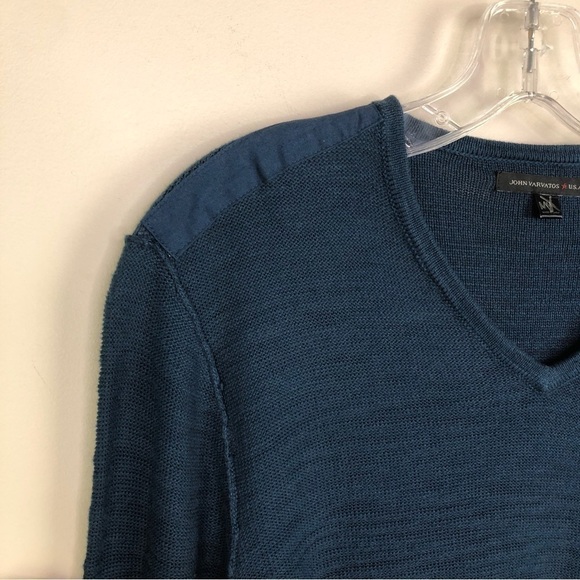 John Varvatos Teal V-Neck Sweater Elbow Patches WORN ON CW'S LEGACIES - Picture 7 of 11
